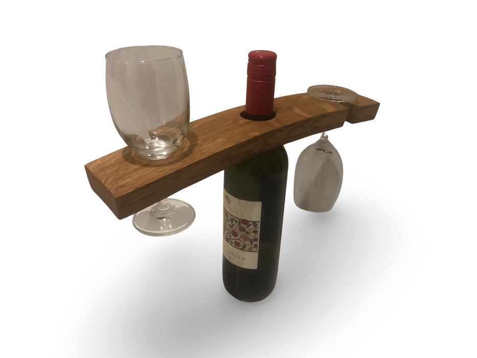 Barrel Stave Bottle & 2 Glasses Holder