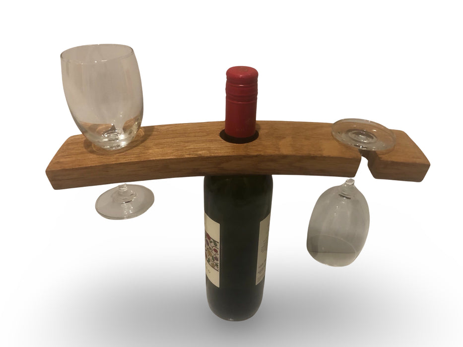 Barrel Stave Bottle & 2 Glasses Holder