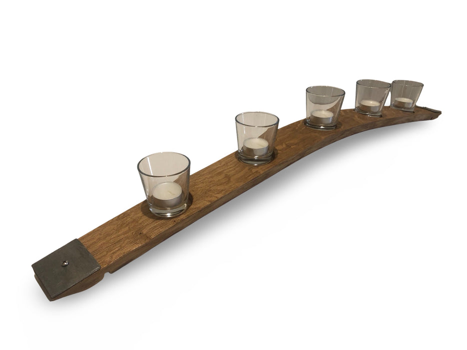 Barrel Stave Candle Holder With 5 Glass Tea Lights