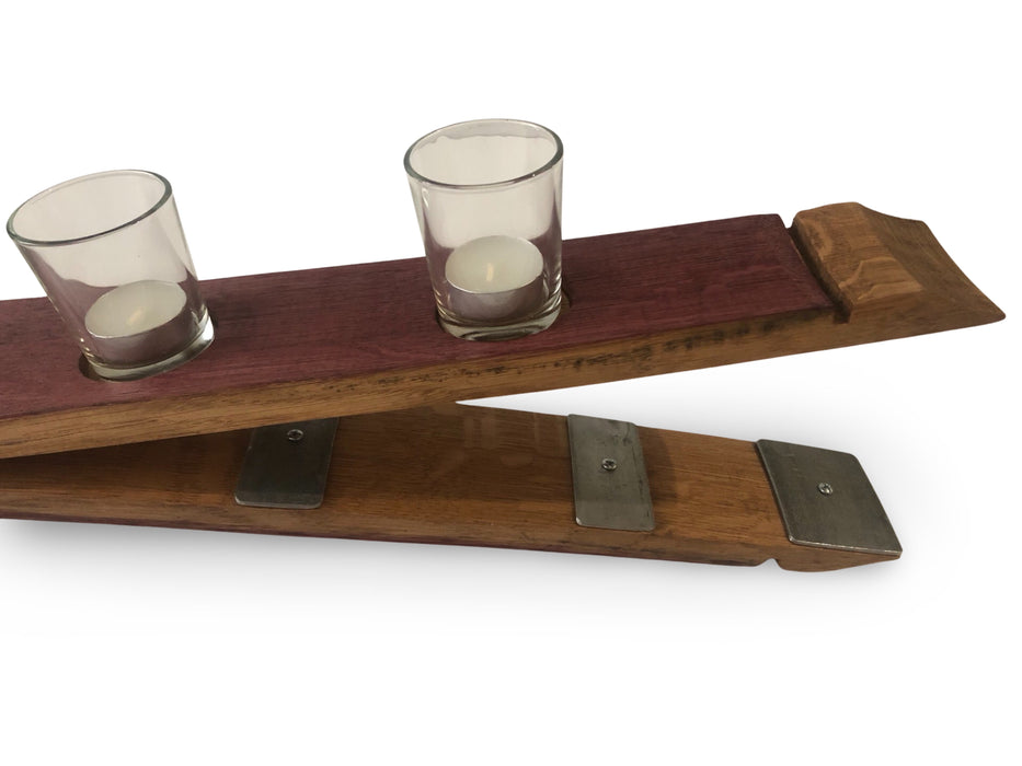 Barrel Stave Candle Holder With Stand & 5 Glass Tea Lights