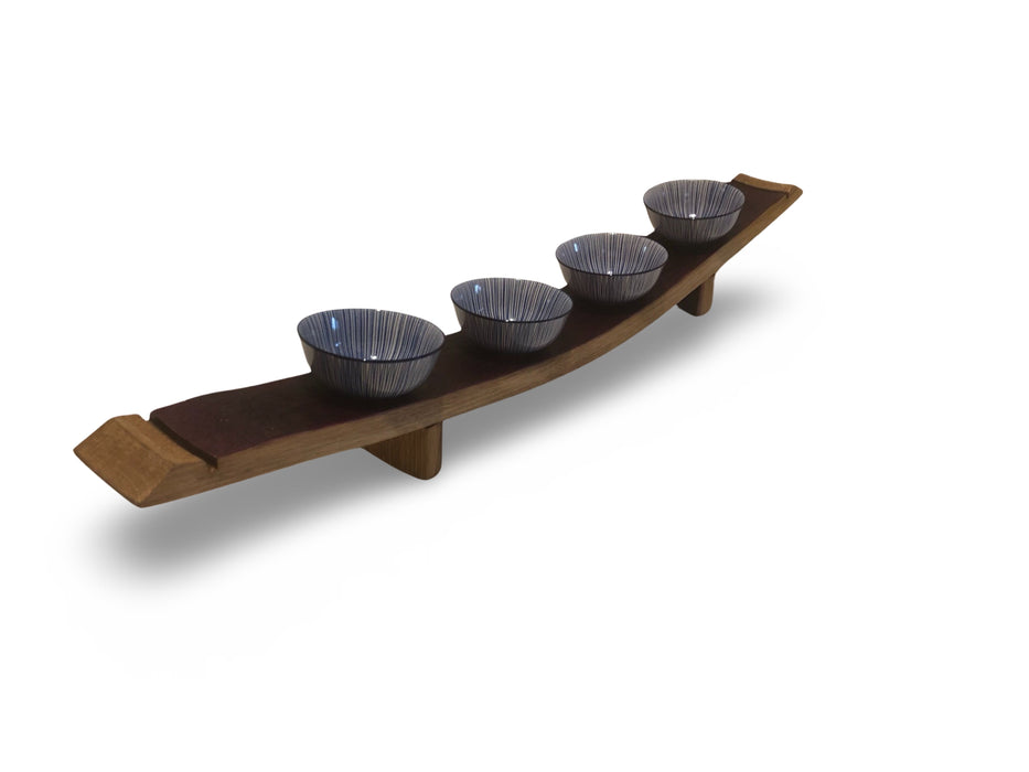 Barrel Stave Snack Platter With 4 Bowls