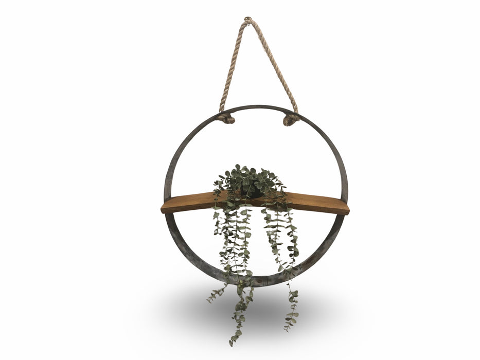 Barrel Hoop With Shelf & Hanging Plant