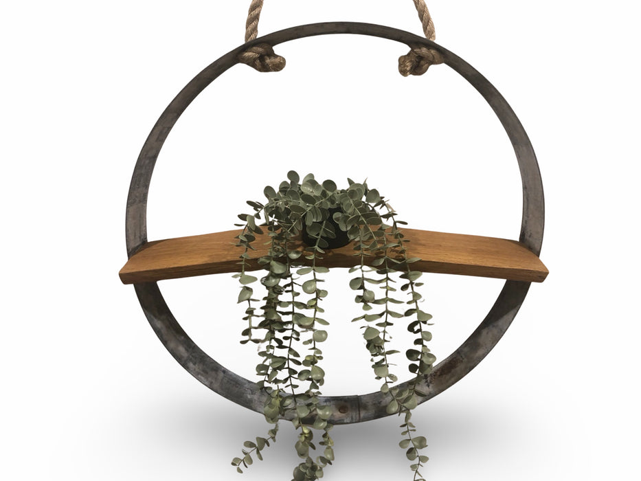 Barrel Hoop With Shelf & Hanging Plant